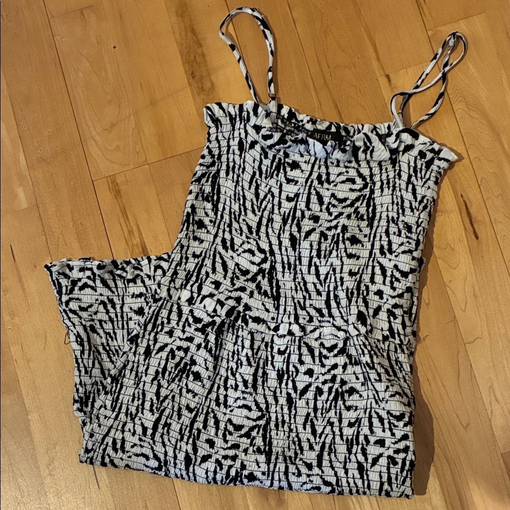 AFRM Dress Zebra Print Mini Smocked Waist Ruffled Hem NEW
